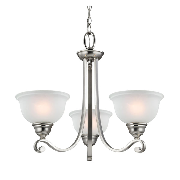 Thomas Lighting Hamilton Three Light Chandelier Brushed Arms White Dome Shades for Dining or Entryway Nickel 25 inches 2303CH/20