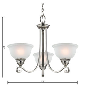 Thomas Lighting Hamilton Three Light Chandelier Brushed Arms White Dome Shades for Dining or Entryway Nickel 25 inches 2303CH/20