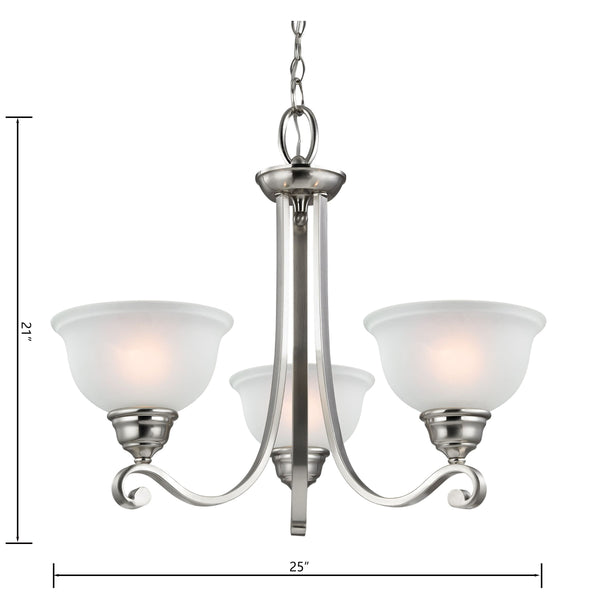 Thomas Lighting Hamilton Three Light Chandelier Brushed Arms White Dome Shades for Dining or Entryway Nickel 25 inches 2303CH/20