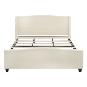 English Elm King Teddy Velvet Platform Bed Tall Upholstered Headboard Solid Wood Legs Modern W1716P335672