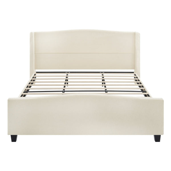 English Elm King Teddy Velvet Platform Bed Tall Upholstered Headboard Solid Wood Legs Modern W1716P335672