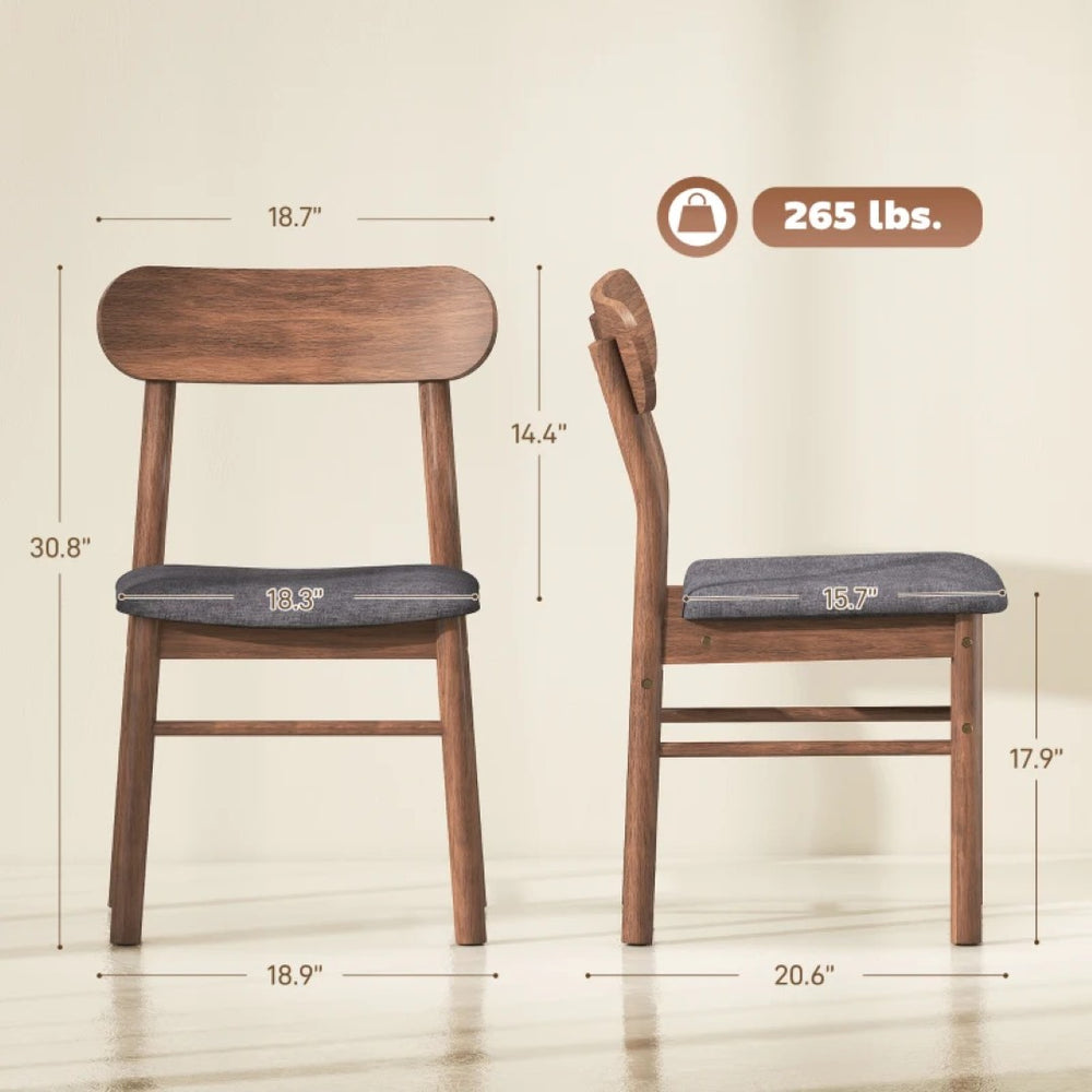 English Elm Bedroom and Dining Linen Upholstered Rubberwood Chairs Mid Century Set of Two T3971P476543