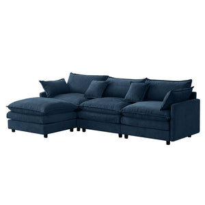 English Elm 105" L-shaped Chenille Sectional with Ottoman Pocket Spring Living Room Sofa Blue W1097S00231