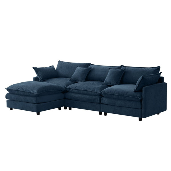 English Elm 105" L-shaped Chenille Sectional with Ottoman Pocket Spring Living Room Sofa Blue W1097S00231