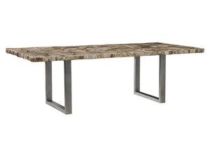 Lexington Artistica Home Caldera Dining Table - Unique Live-edge Design With Petrified Wood And Elegant Iron Base For Modern Homes Light Golden Brown Wood 2305-877c