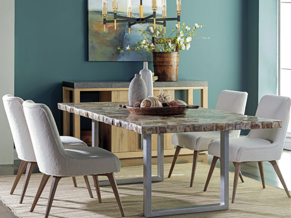 Lexington Artistica Home Caldera Dining Table - Unique Live-edge Design With Petrified Wood And Elegant Iron Base For Modern Homes Light Golden Brown Wood 2305-877c