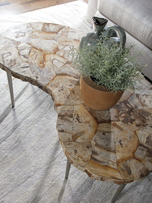 Lexington Artistica Home Caldera Unique Live-edge Cocktail Table With Petrified Wood Top And Stylish Iron Legs For Modern Homes Light Golden Brown Wood 2305-949