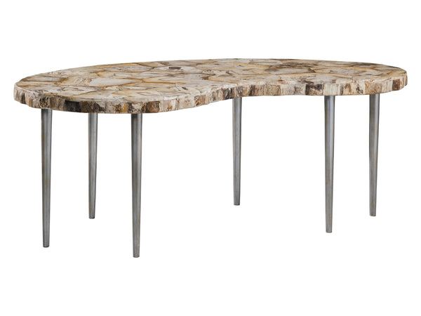 Lexington Artistica Home Caldera Unique Live-edge Cocktail Table With Petrified Wood Top And Stylish Iron Legs For Modern Homes Light Golden Brown Wood 2305-949