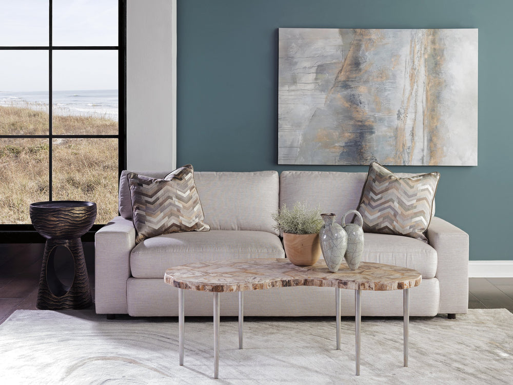 Lexington Artistica Home Caldera Unique Live-edge Cocktail Table With Petrified Wood Top And Stylish Iron Legs For Modern Homes Light Golden Brown Wood 2305-949