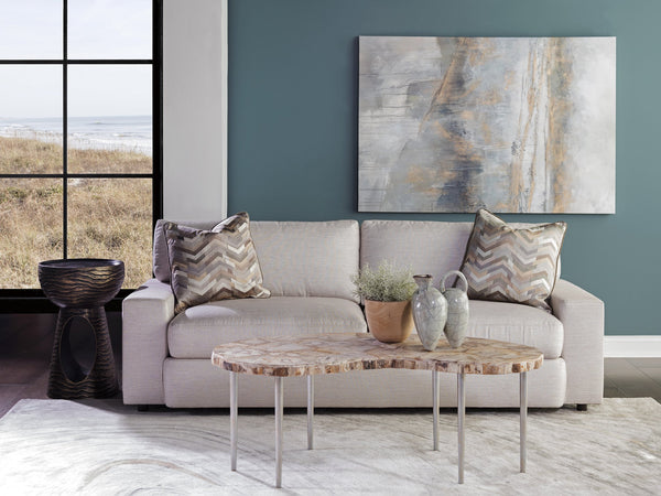 Lexington Artistica Home Caldera Unique Live-edge Cocktail Table With Petrified Wood Top And Stylish Iron Legs For Modern Homes Light Golden Brown Wood 2305-949