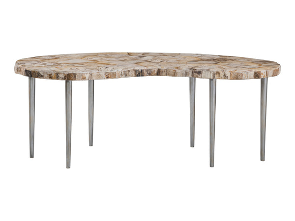 Lexington Artistica Home Caldera Unique Live-edge Cocktail Table With Petrified Wood Top And Stylish Iron Legs For Modern Homes Light Golden Brown Wood 2305-949