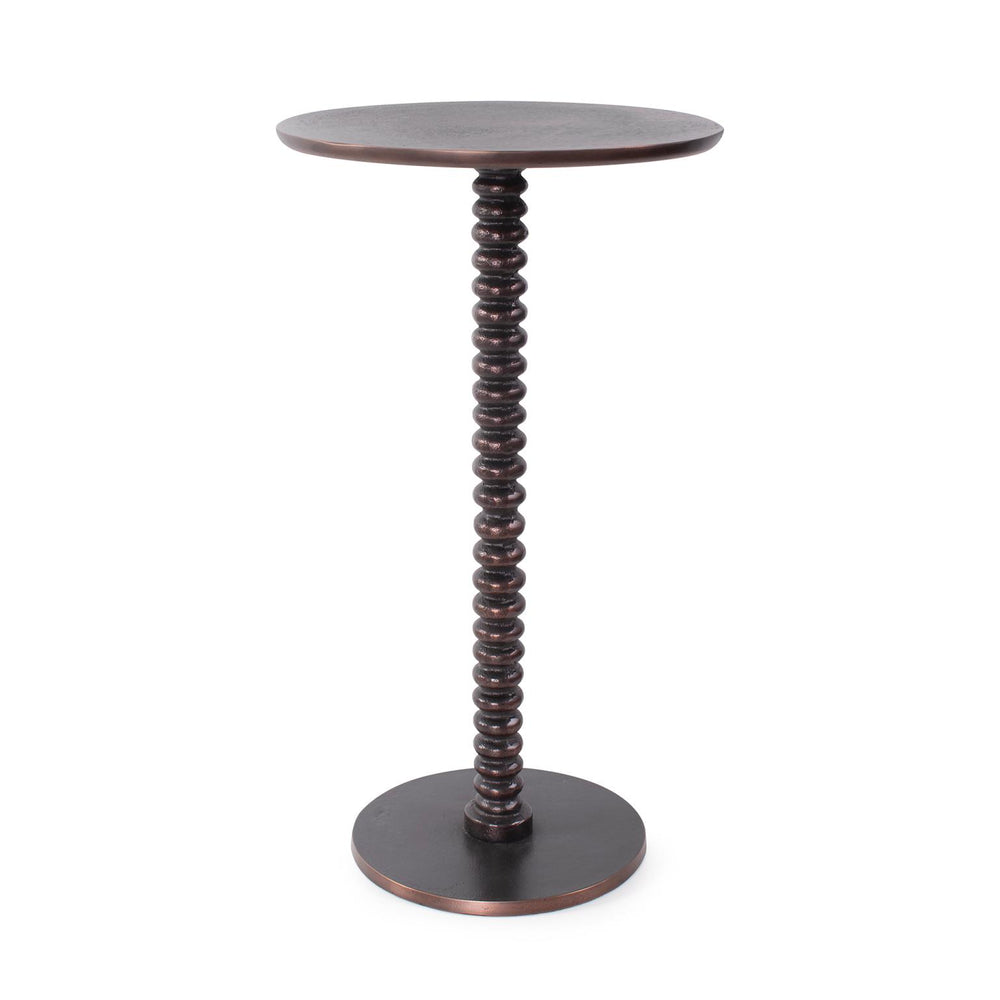 Howard Elliott Brancusi Cast Aluminum Drink Table In Antique Bronze - Stylish Round Top With Unique Textured Base Brown Aluminum 23050-howard-elliott