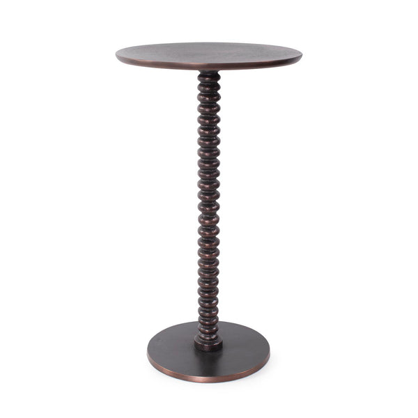 Howard Elliott Brancusi Cast Aluminum Drink Table In Antique Bronze - Stylish Round Top With Unique Textured Base Brown Aluminum 23050-howard-elliott