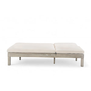 English Elm Trexm Acacia Wood Double Chaise Lounge Outdoor with Folding Trays and Foam Cushions TM000015AAE
