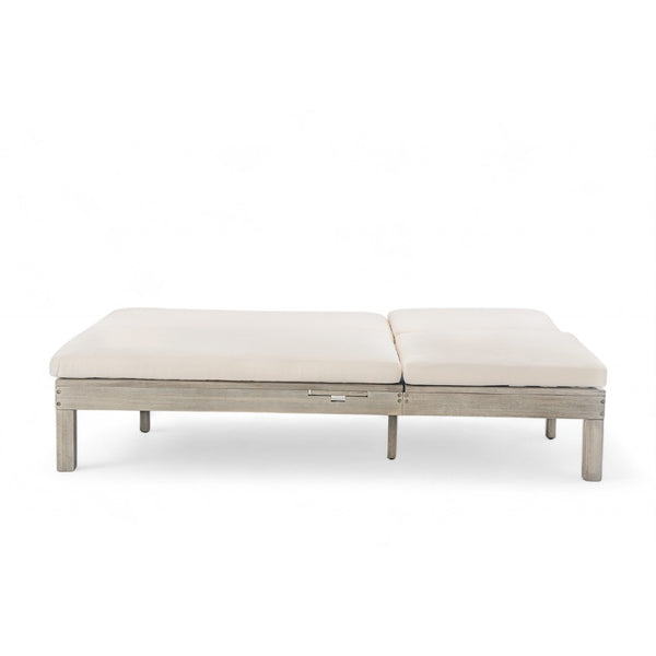 English Elm Trexm Acacia Wood Double Chaise Lounge Outdoor with Folding Trays and Foam Cushions TM000015AAE