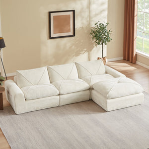 English Elm Modern Chenille Modular Sectional Sofa with Foot Pedals for Living Room Comfort Beige W3396S00065