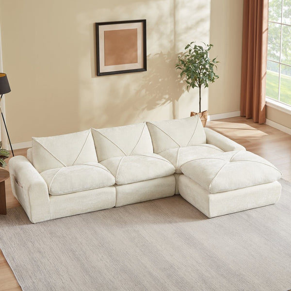 English Elm Modern Chenille Modular Sectional Sofa with Foot Pedals for Living Room Comfort Beige W3396S00065