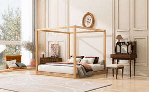 English Elm King Canopy Platform Bed with Support Legs, Sturdy Pine & MDF Slat Base for Cool, Fresh Mattress Natural WF309290AAM