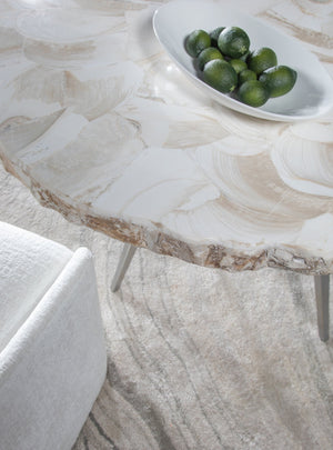 Lexington Artistica Home Seamount Dining Table - Unique Live-edge Design With Fossilized Shell Top And Elegant Iron Base Gray Wood 2306-870c