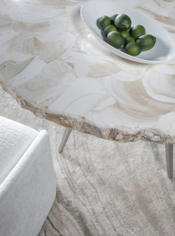 Lexington Artistica Home Seamount Dining Table - Unique Live-edge Design With Fossilized Shell Top And Elegant Iron Base Gray Wood 2306-870c