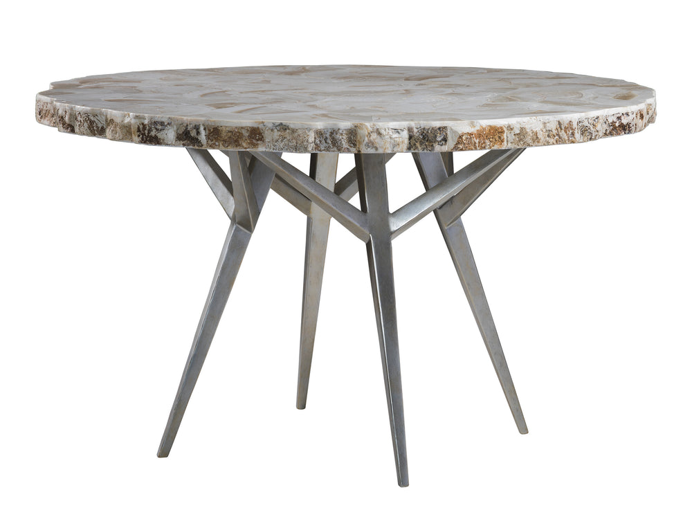 Lexington Artistica Home Seamount Dining Table - Unique Live-edge Design With Fossilized Shell Top And Elegant Iron Base Gray Wood 2306-870c