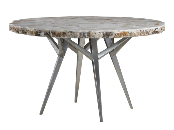 Lexington Artistica Home Seamount Dining Table - Unique Live-edge Design With Fossilized Shell Top And Elegant Iron Base Gray Wood 2306-870c