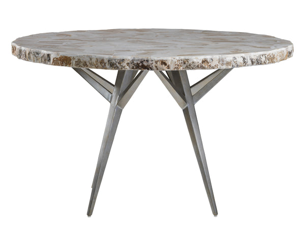 Lexington Artistica Home Seamount Dining Table - Unique Live-edge Design With Fossilized Shell Top And Elegant Iron Base Gray Wood 2306-870c