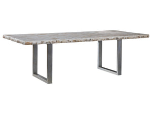 Lexington Artistica Home Seamount Dining Table - Unique Live-edge Design With Fossilized Shell Top And Elegant Iron Base Gray Wood 2306-877c