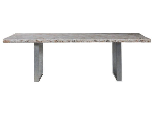 Lexington Artistica Home Seamount Dining Table - Unique Live-edge Design With Fossilized Shell Top And Elegant Iron Base Gray Wood 2306-877c
