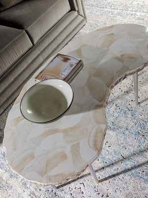 Lexington Artistica Home Seamount Kidney Cocktail Table - Unique Live-edge Design With Fossilized Shell & Stylish Iron Legs Gray Wood 2306-949