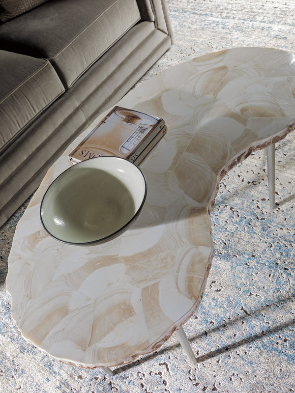 Lexington Artistica Home Seamount Kidney Cocktail Table - Unique Live-edge Design With Fossilized Shell & Stylish Iron Legs Gray Wood 2306-949