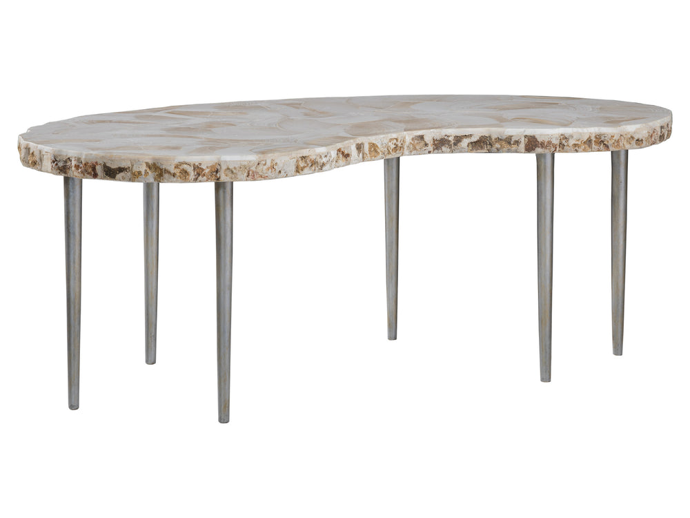 Lexington Artistica Home Seamount Kidney Cocktail Table - Unique Live-edge Design With Fossilized Shell & Stylish Iron Legs Gray Wood 2306-949