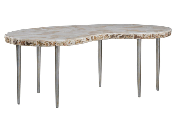 Lexington Artistica Home Seamount Kidney Cocktail Table - Unique Live-edge Design With Fossilized Shell & Stylish Iron Legs Gray Wood 2306-949