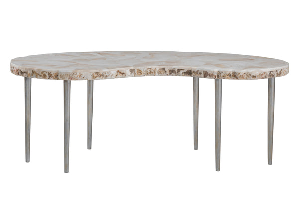 Lexington Artistica Home Seamount Kidney Cocktail Table - Unique Live-edge Design With Fossilized Shell & Stylish Iron Legs Gray Wood 2306-949