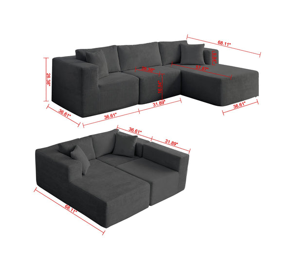 English Elm H613 Modular Sectional Sofa - Mid-Century Modern L-Shaped 3-Seat Couch For Cozy Living Rooms W3191S00005