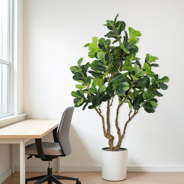 English Elm 7ft Artificial Banyan Silk Leaf Tree Freestanding Potted Faux Greenery for Home Office W2945P359511