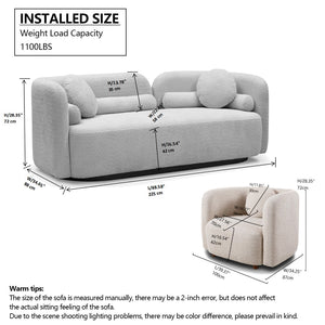 English Elm C3-2507, Boucle Fleece Sofa Set with Overstuffed Cushions for Modern Living Rooms W2664S00054