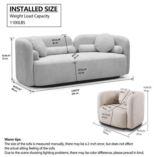English Elm C3-2507, Boucle Fleece Sofa Set with Overstuffed Cushions for Modern Living Rooms W2664S00054