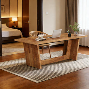 English Elm Industrial Executive Wood Desk with Rustic Brown Veneer for Home Office Workspaces T3971P451536