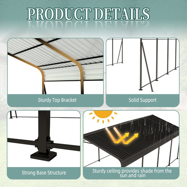 English Elm Metal Carport 12x20 Galvanized Steel Canopy Heavy Duty Outdoor Garage Shelter Kit W1598S00018