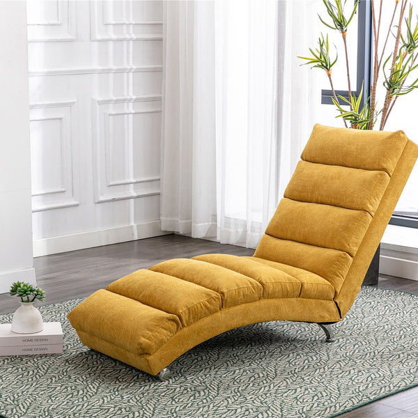 English Elm Linen Ergonomic Massage Chaise Lounge with Remote Control, 140° Recline, Heavy-Duty Frame, 5 Modes Mustard W39539621