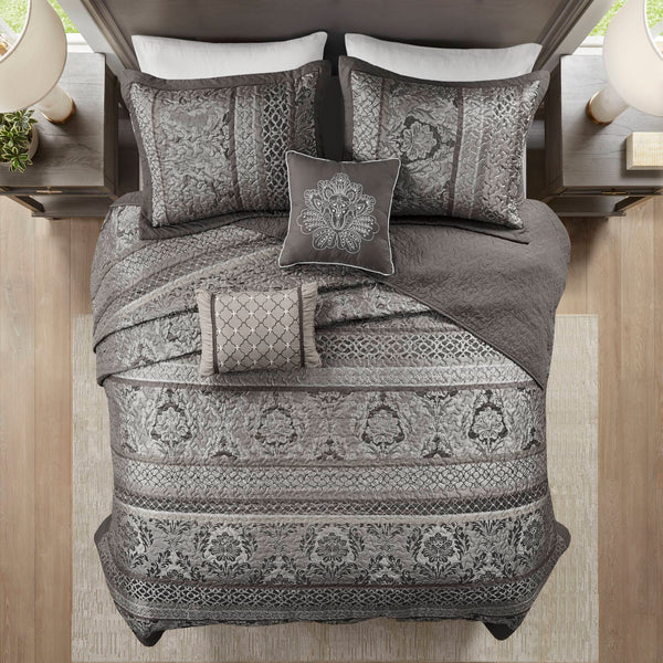 English Elm 5-Piece Sculpted Jacquard Comforter Set Full/Queen with Plush Polyester Fill, Elegant Texture Multicolor 15.35 L x 17.72 W x 11.42 H B035P408229