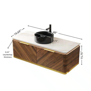 English Elm Dipa 48 Inch Floating Bathroom Vanity Walnut Cabinet Sintered Stone Top Led Sensor W2615S00576