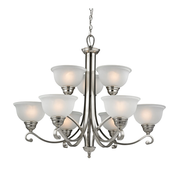 Thomas Lighting Hamilton Three Light Chandelier Brushed Arms White Dome Shades for Dining or Entryway Nickel 36 inches 2309CH/20