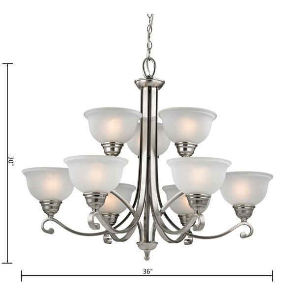 Thomas Lighting Hamilton Three Light Chandelier Brushed Arms White Dome Shades for Dining or Entryway Nickel 36 inches 2309CH/20