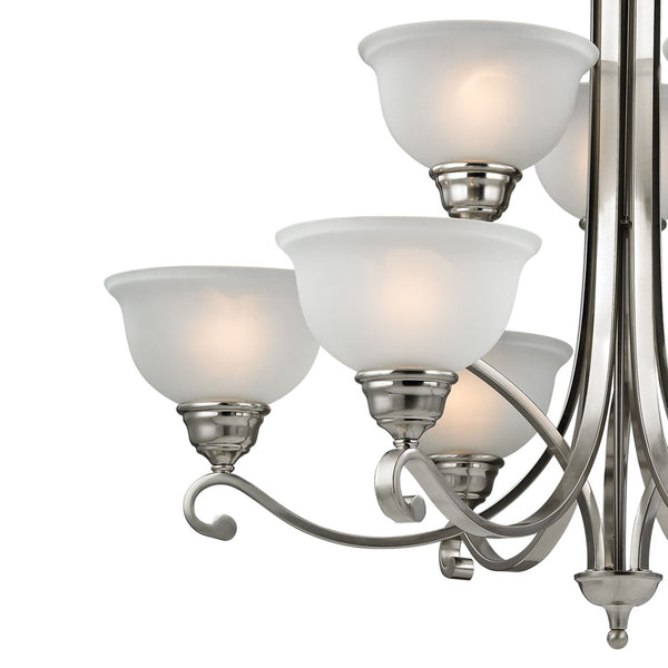 Thomas Lighting Hamilton Three Light Chandelier Brushed Arms White Dome Shades for Dining or Entryway Nickel 36 inches 2309CH/20