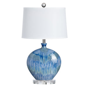 Crestview Collection Transitional Lyle Table Lamp - Ocean-inspired Ceramic Design With Crystal Base & White Linen Shade   Cvap2851