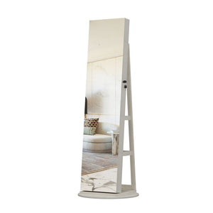 English Elm 360°swivel Jewelry Armoire with Lighted Interior Full Length Mirror Lockable White W3406P411303