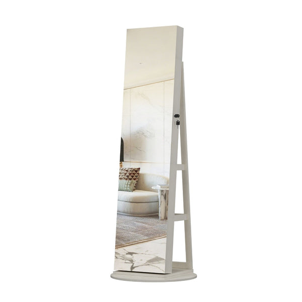 English Elm 360°swivel Jewelry Armoire with Lighted Interior Full Length Mirror Lockable White W3406P411303
