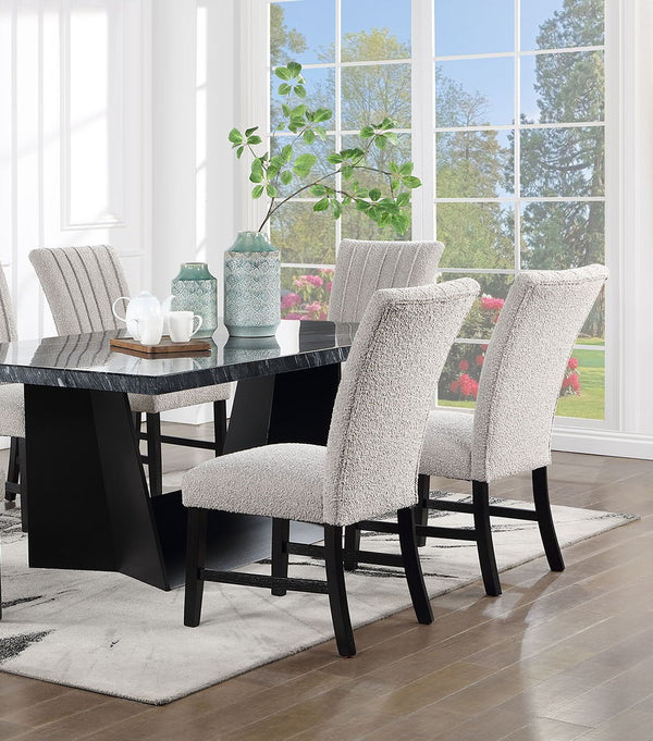 English Elm Unique Gray Boucle Parson Chairs Set of 2 with Vertical Pleats, Black Wood Legs, Modern Dining Accent B011P234754